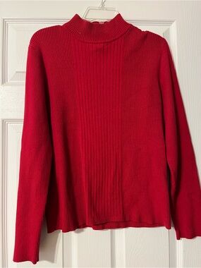 Women's Red Ribbed Mock Neck Sweater Josephine Chaus